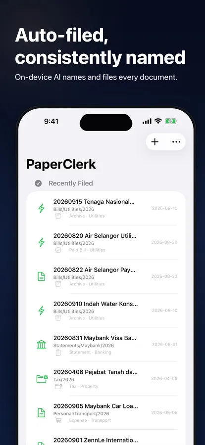 Files list with documents named and filed automatically